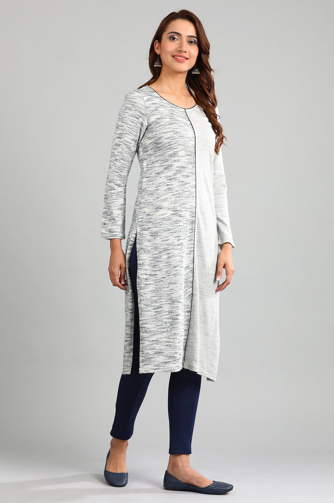 Blue Round Neck Yarn-dyed Winter kurta