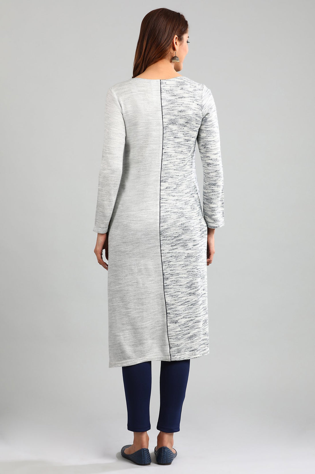 Blue Round Neck Yarn-dyed Winter kurta