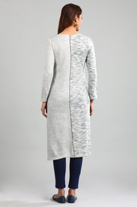 Blue Round Neck Yarn-dyed Winter kurta