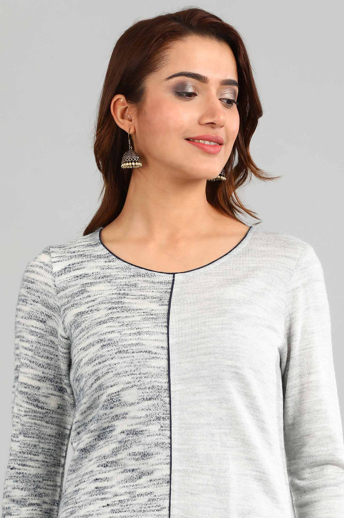 Blue Round Neck Yarn-dyed Winter kurta