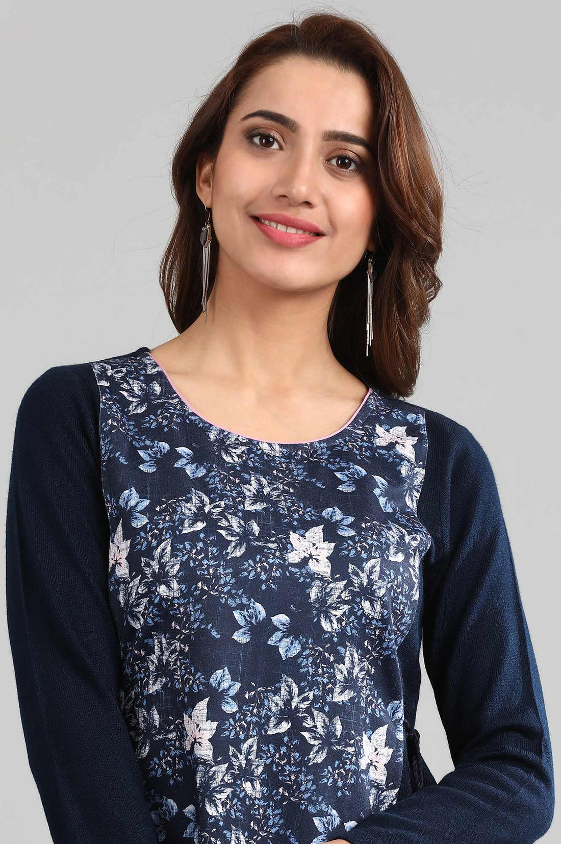 Blue Round Neck Layered Winter kurta