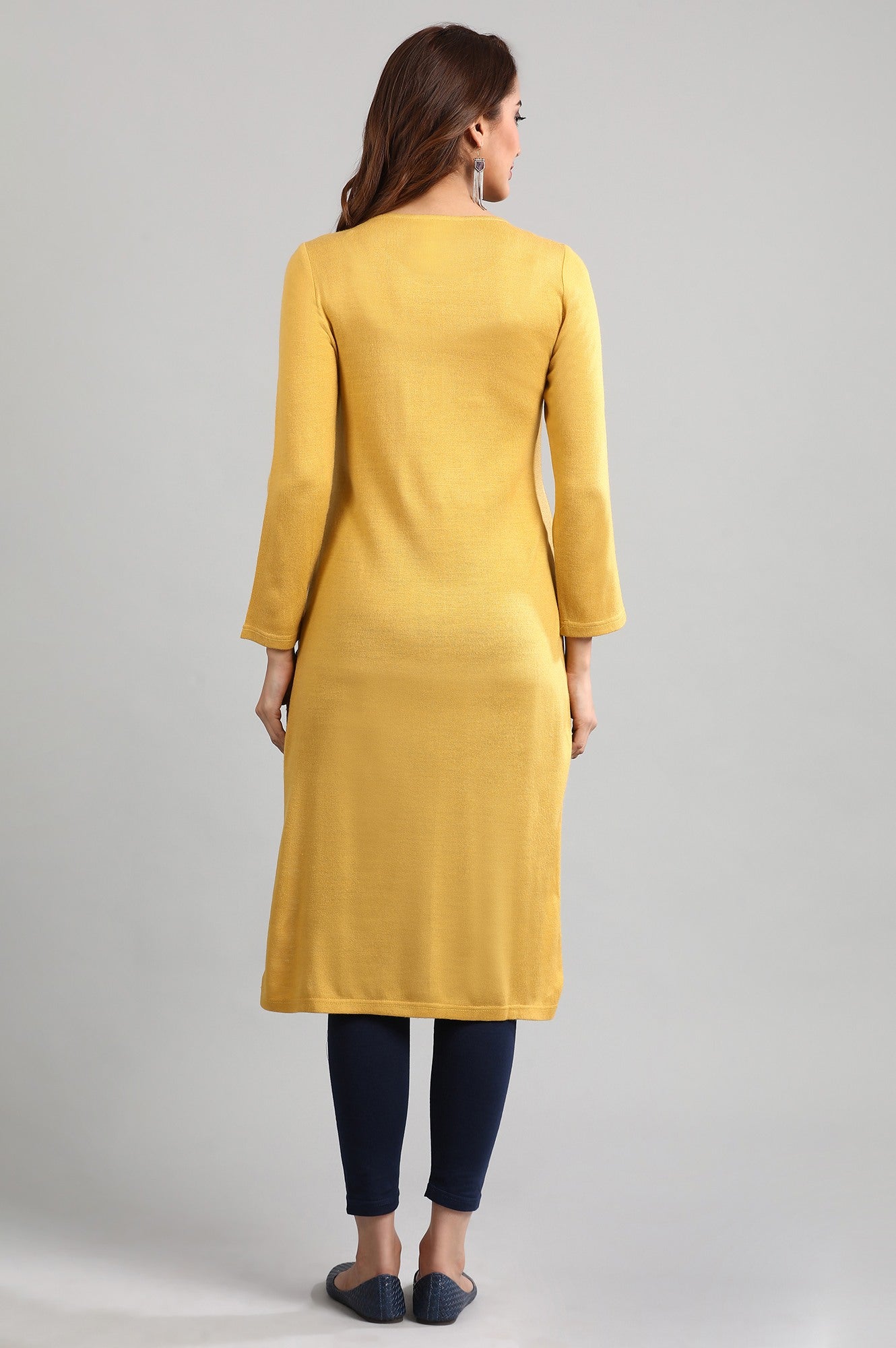 Yellow Round Neck Winter kurta