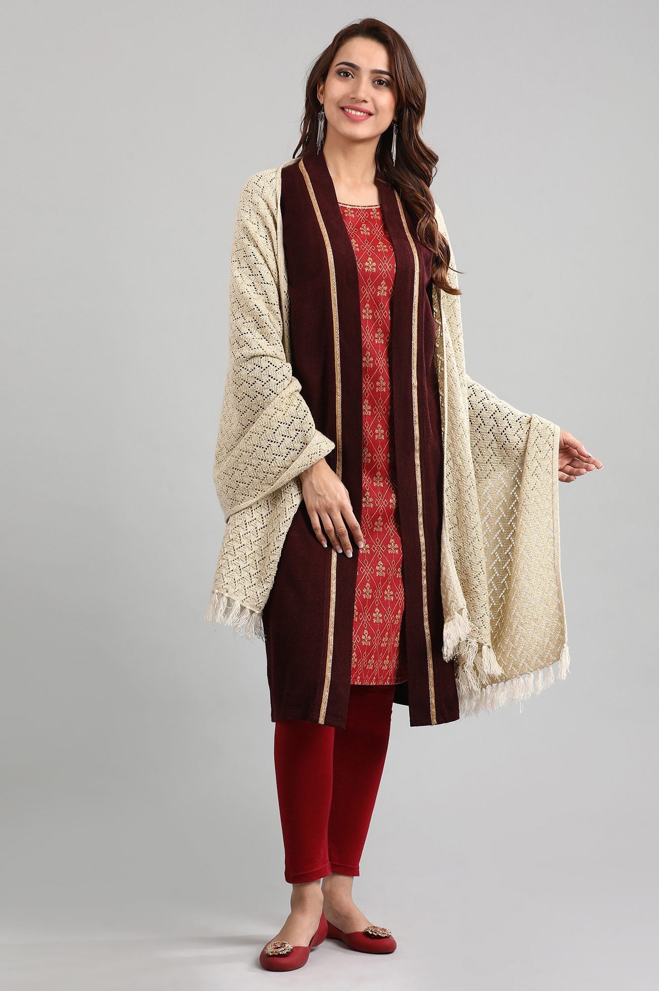 Red Round Neck Winter kurta