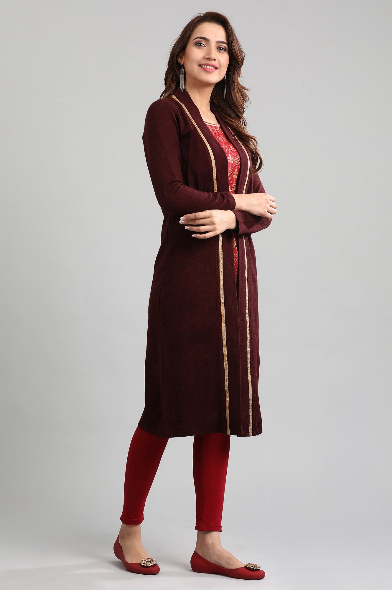 Red Round Neck Winter kurta