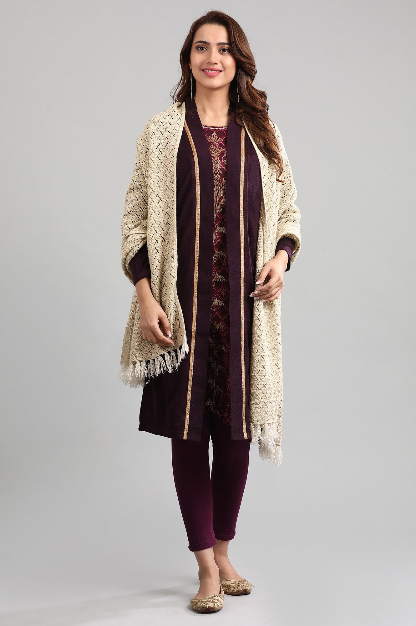 Purple Round Neck Winter kurta