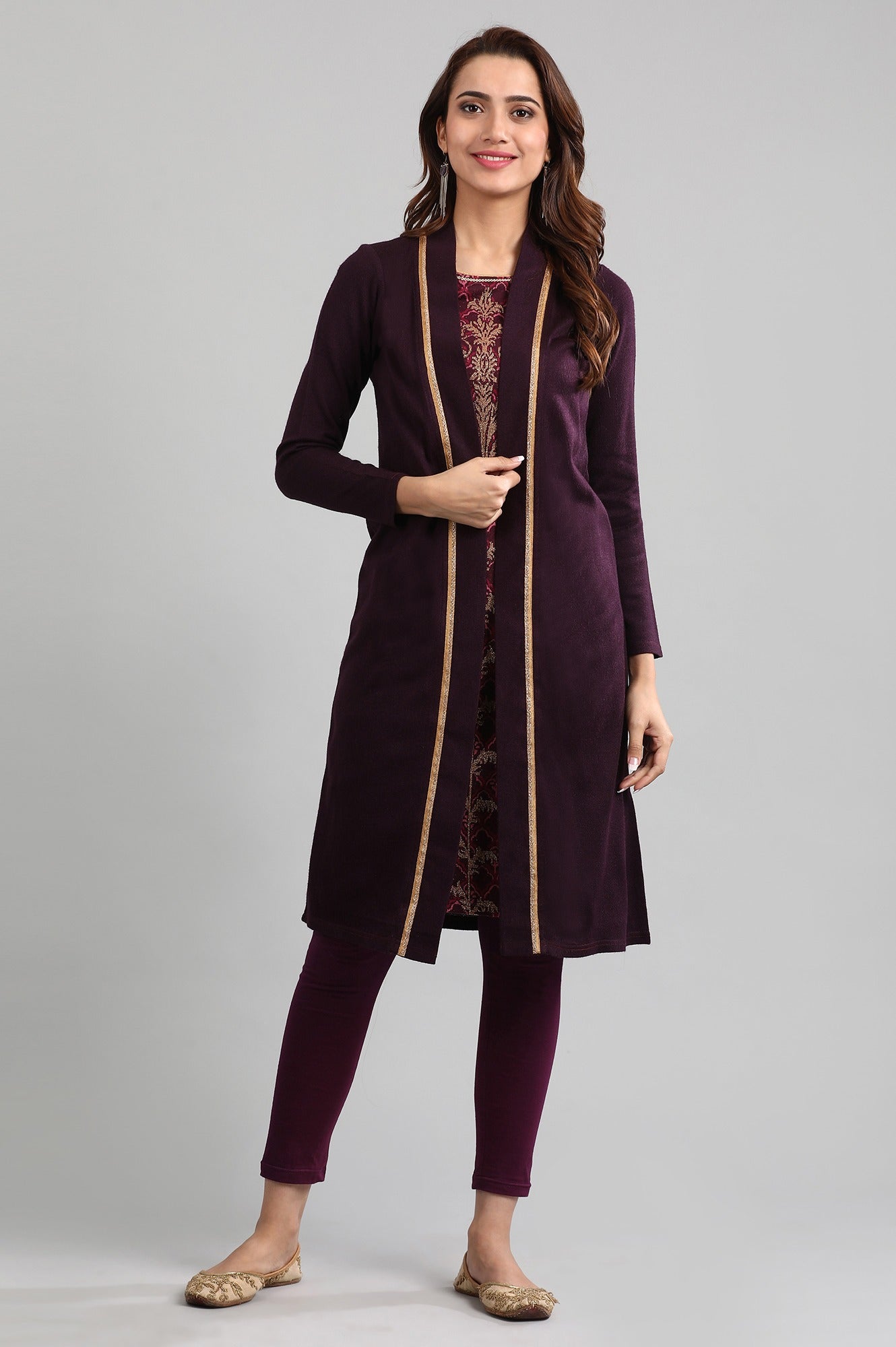 Purple Round Neck Winter kurta