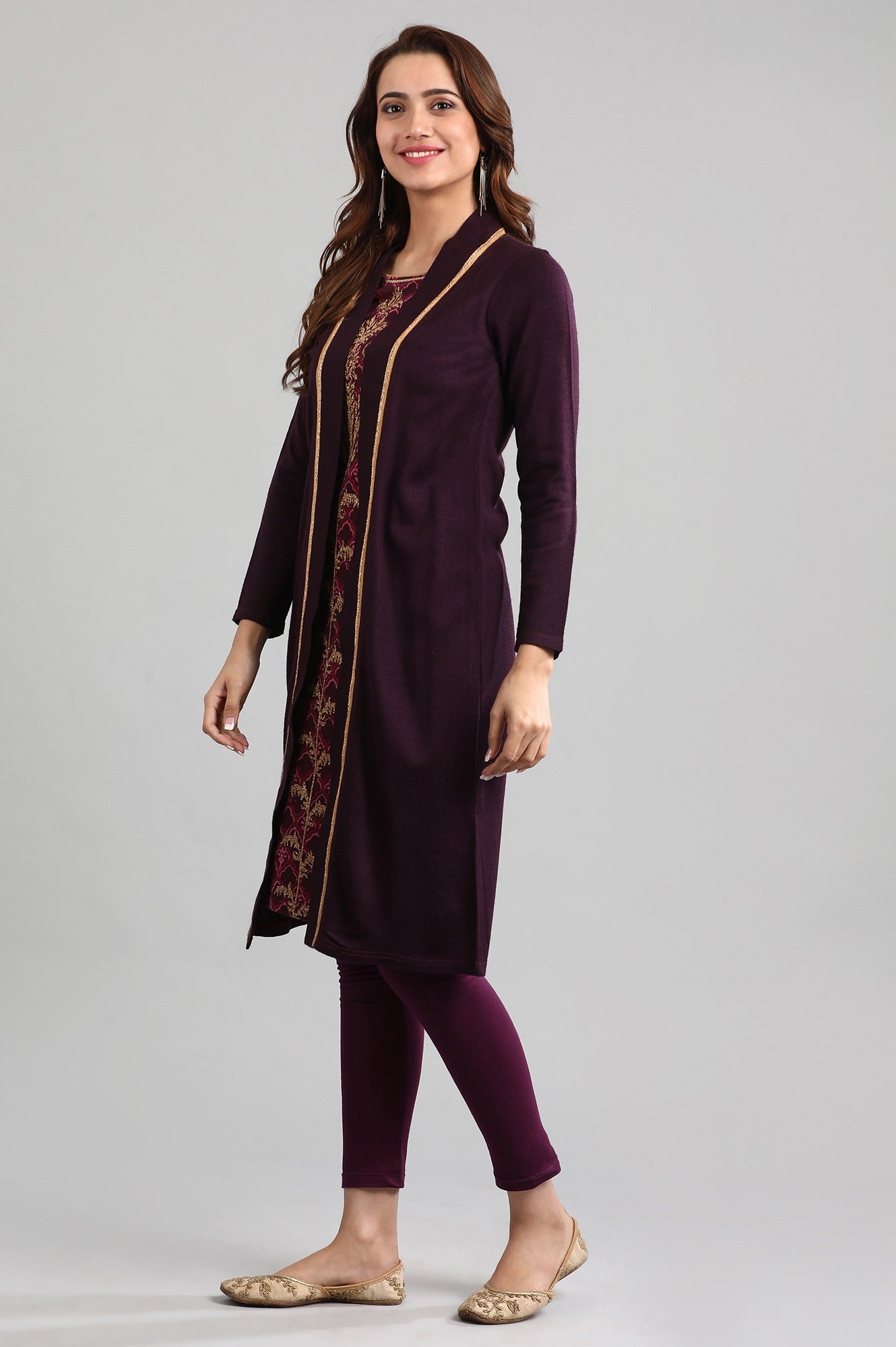 Purple Round Neck Winter kurta