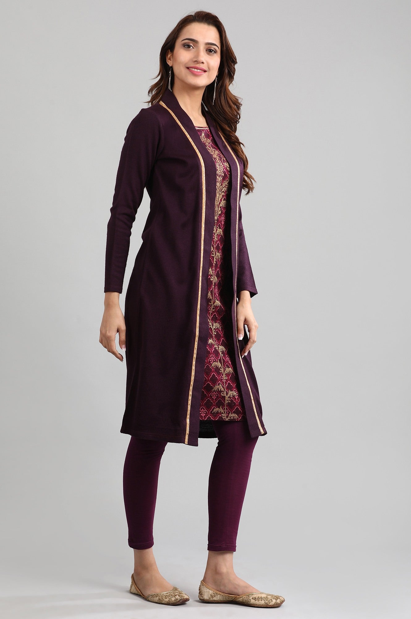 Purple Round Neck Winter kurta