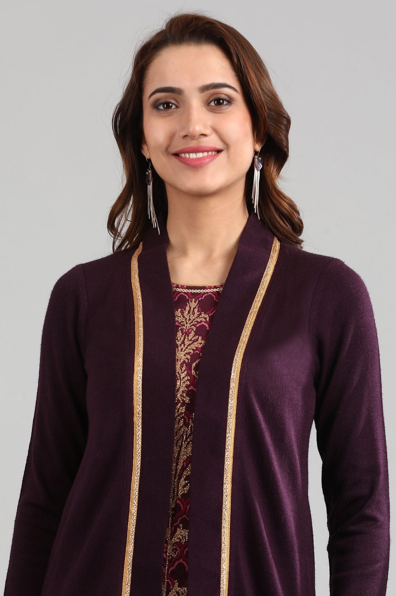 Purple Round Neck Winter kurta