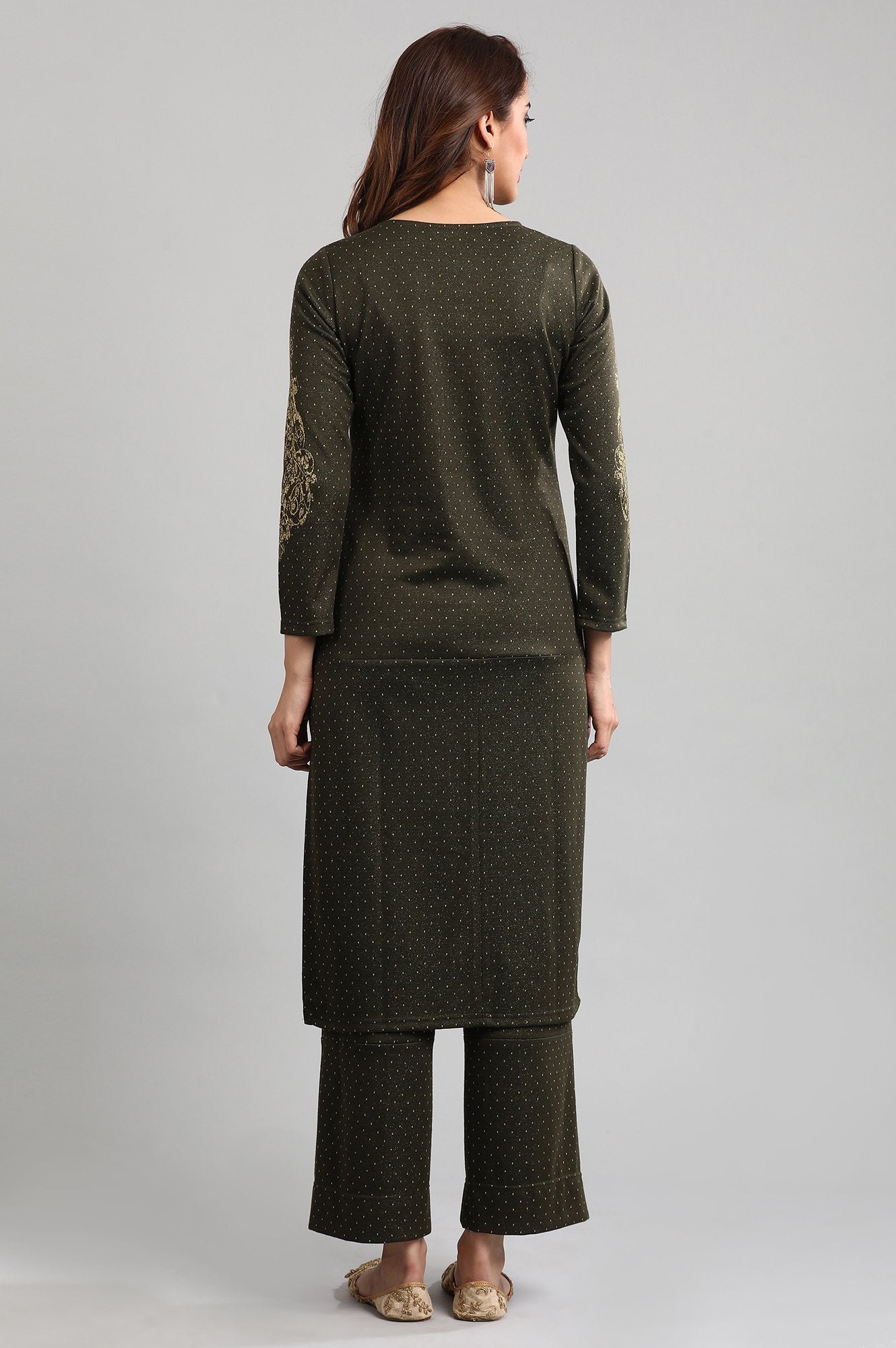 Green Round Neck Yarn-dyed Winter kurta