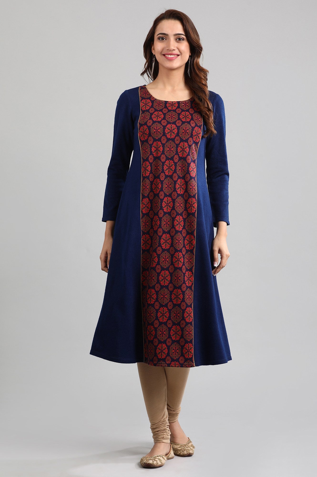 Blue Round Neck Yarn-dyed Winter kurta