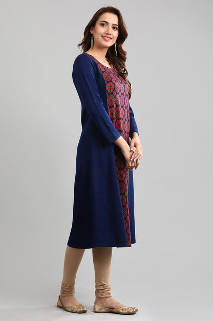 Blue Round Neck Yarn-dyed Winter kurta