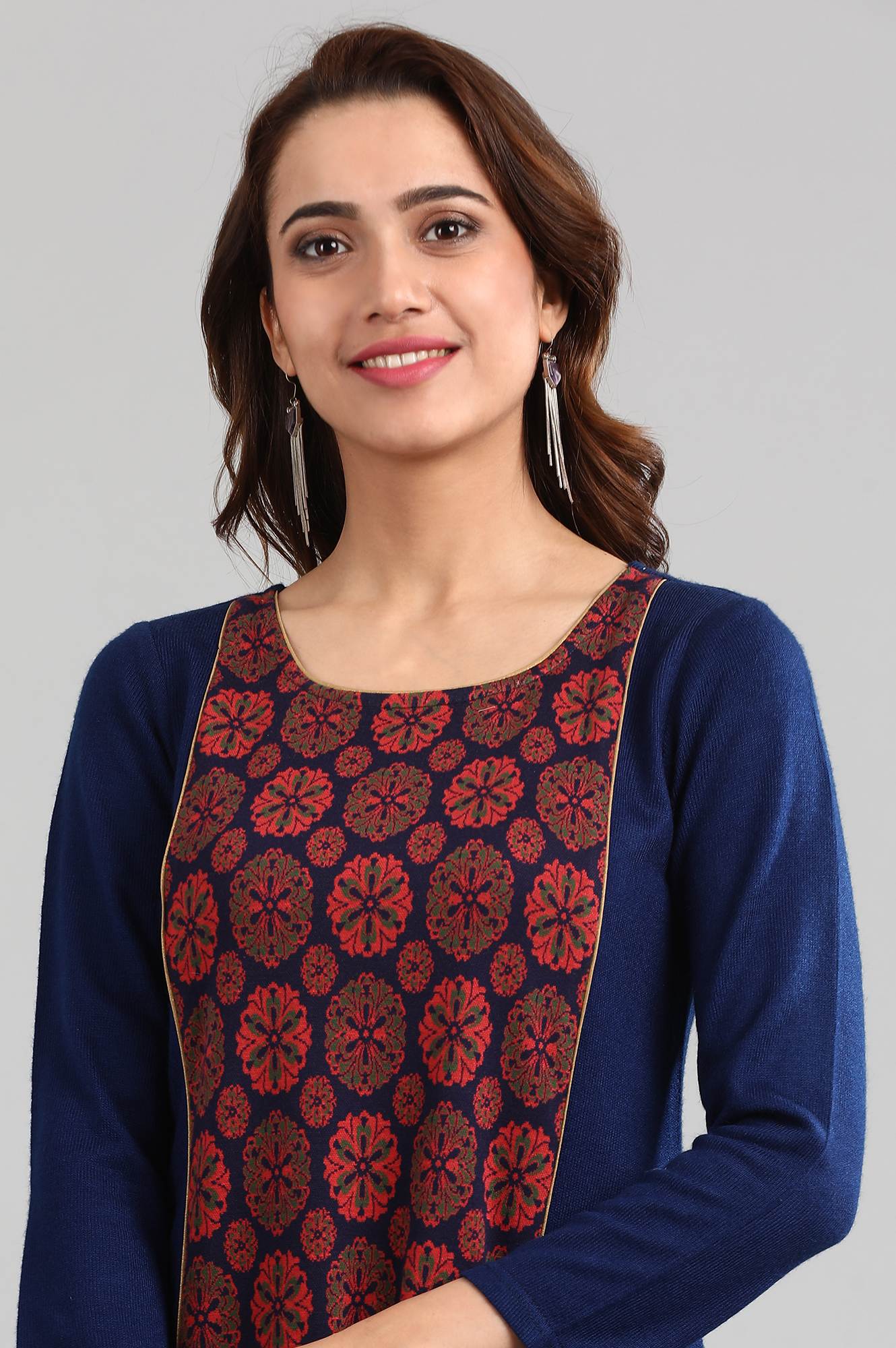 Blue Round Neck Yarn-dyed Winter kurta