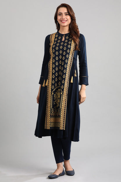 Blue Band Collar Winter kurta