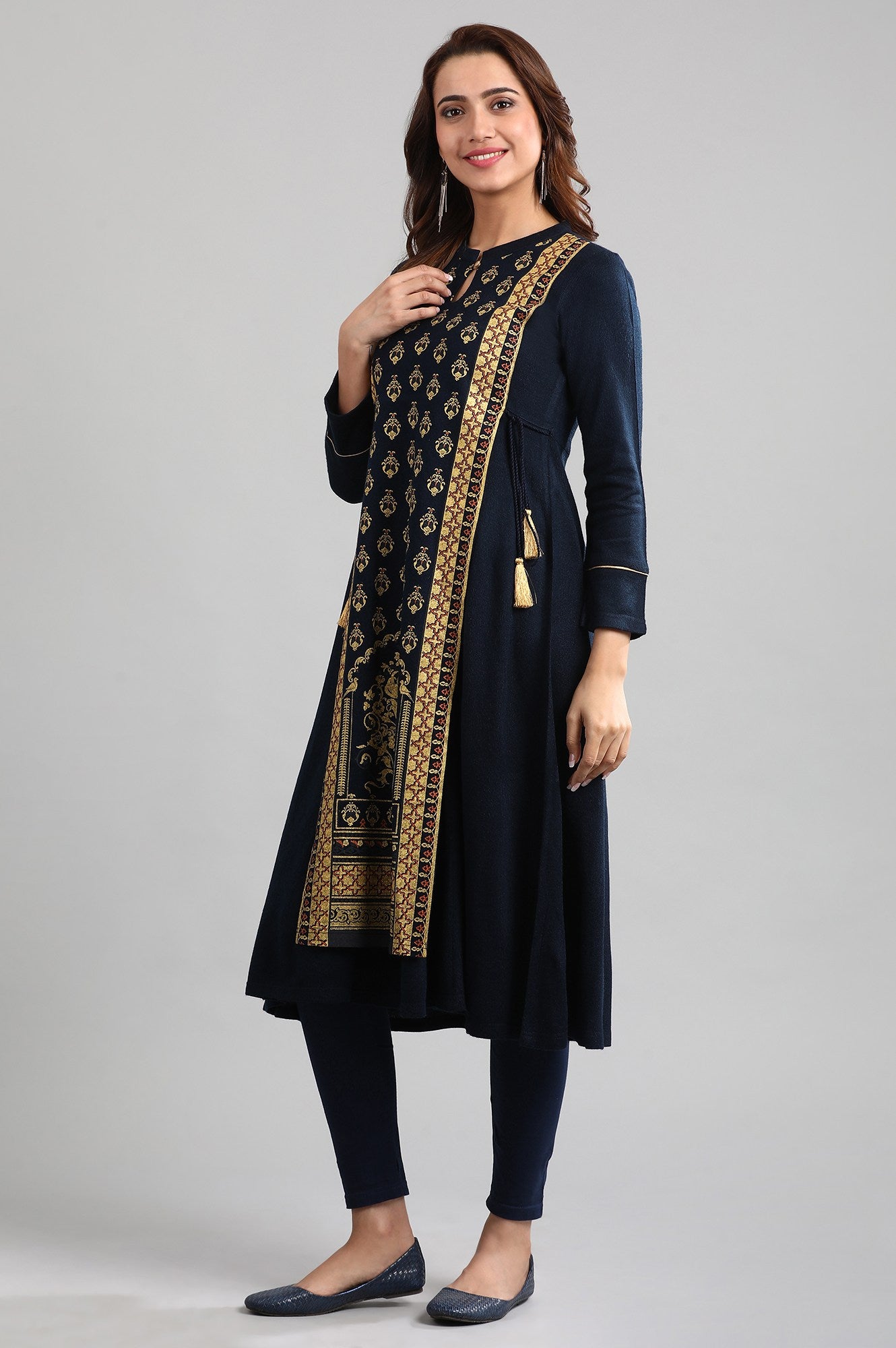 Blue Band Collar Winter kurta