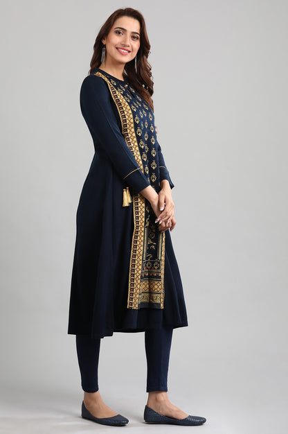 Blue Band Collar Winter kurta