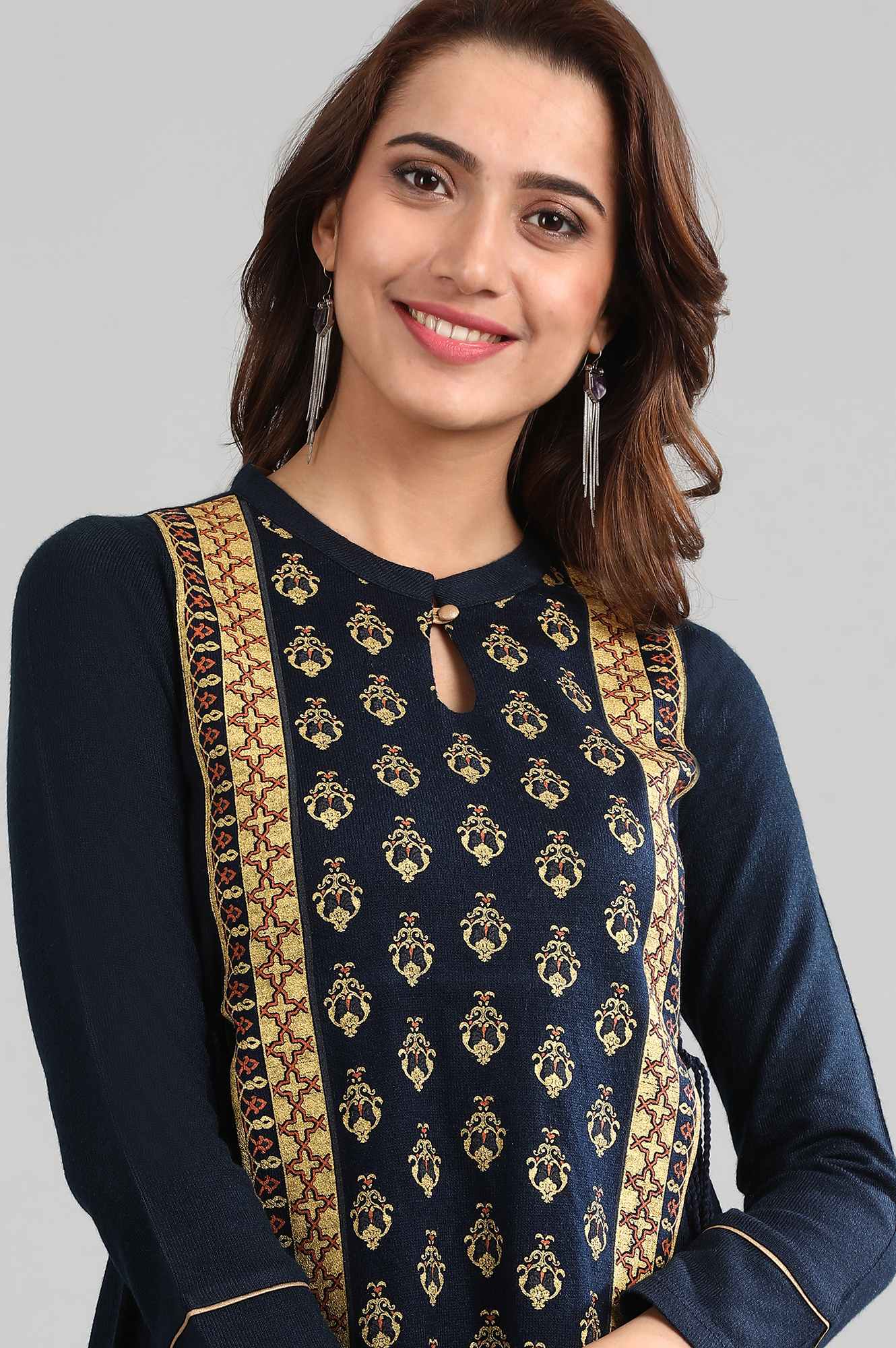 Blue Band Collar Winter kurta