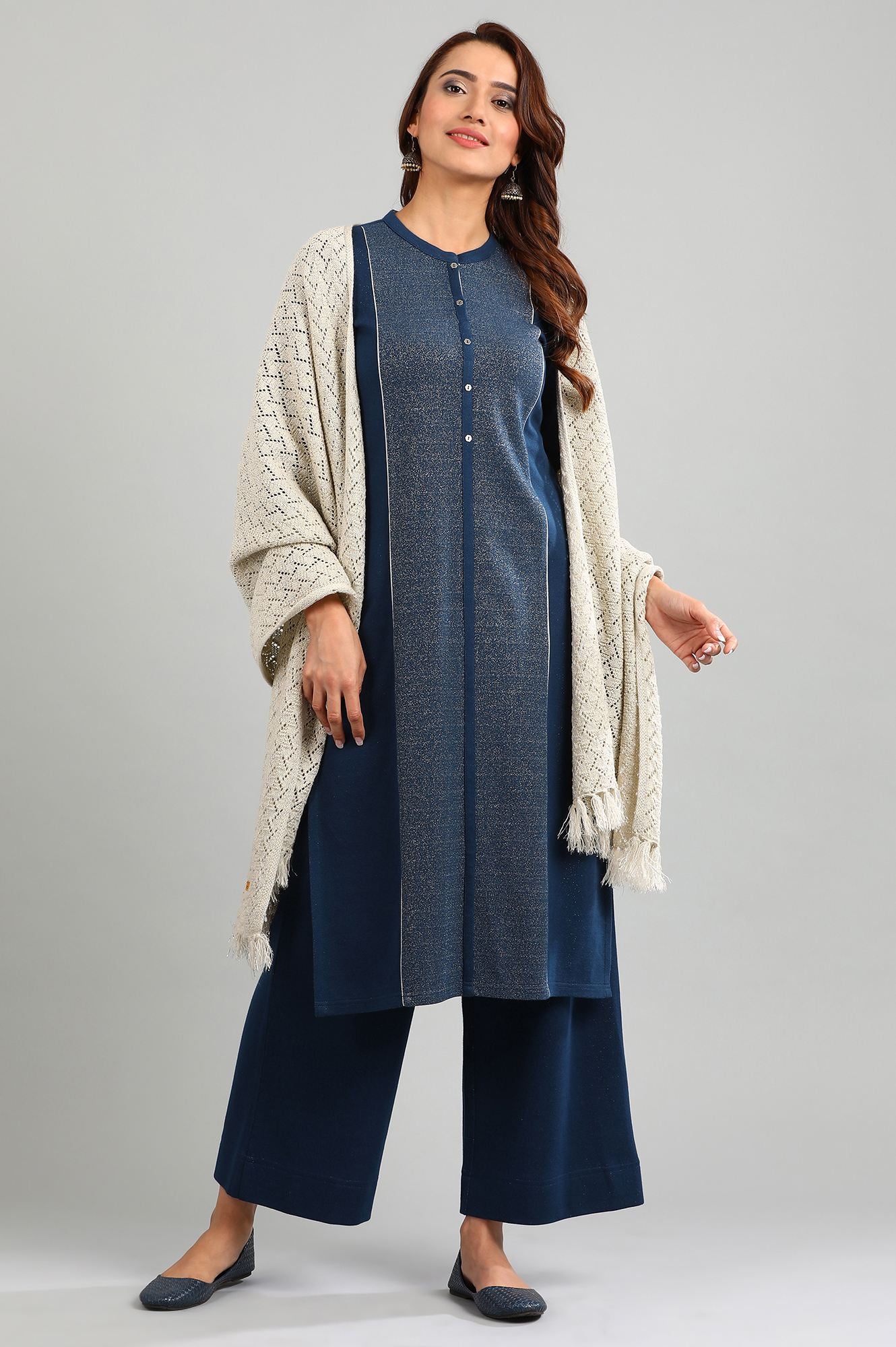 Blue Band Collar Yarn-dyed Winter kurta