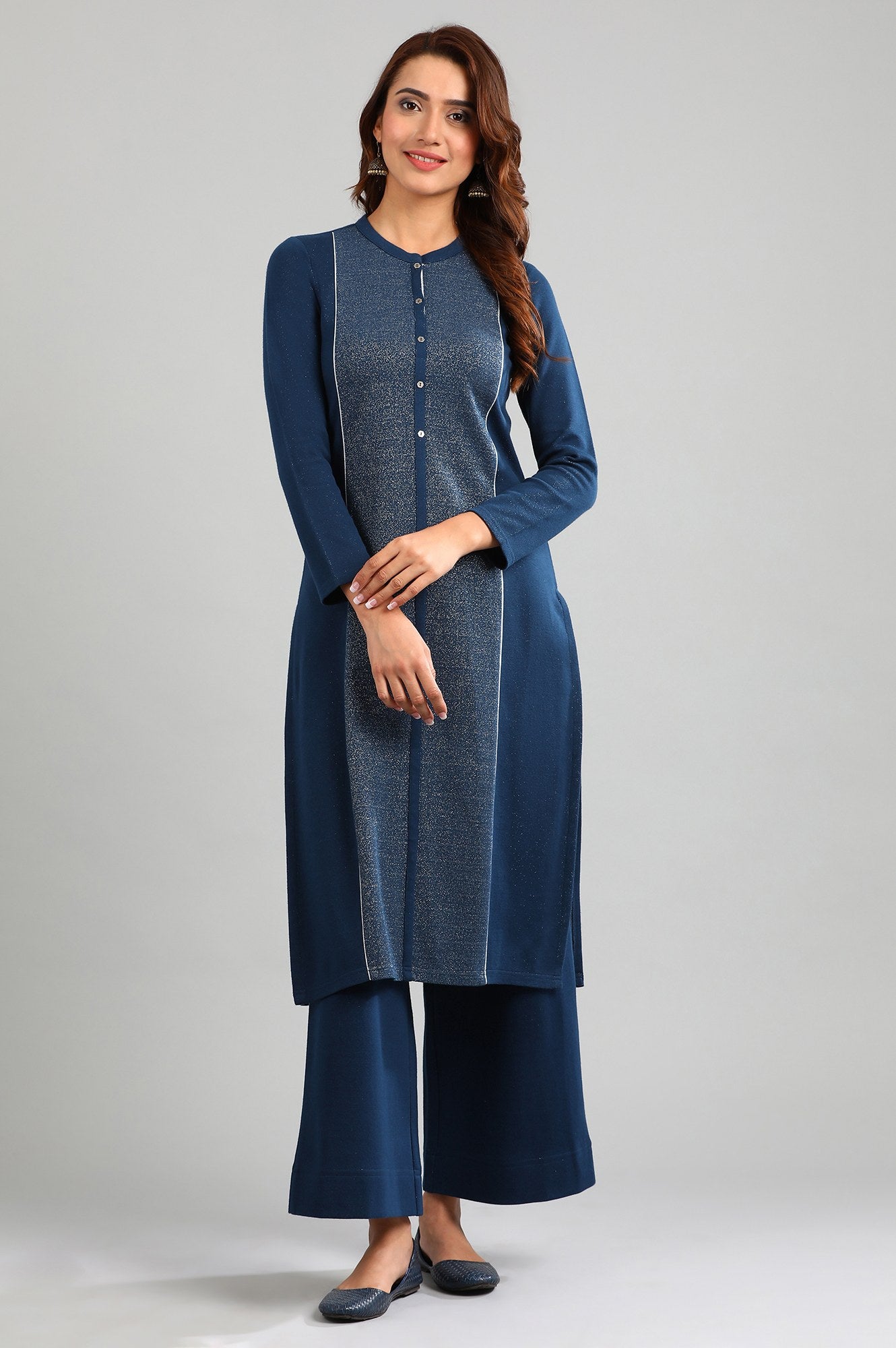 Blue Band Collar Yarn-dyed Winter kurta