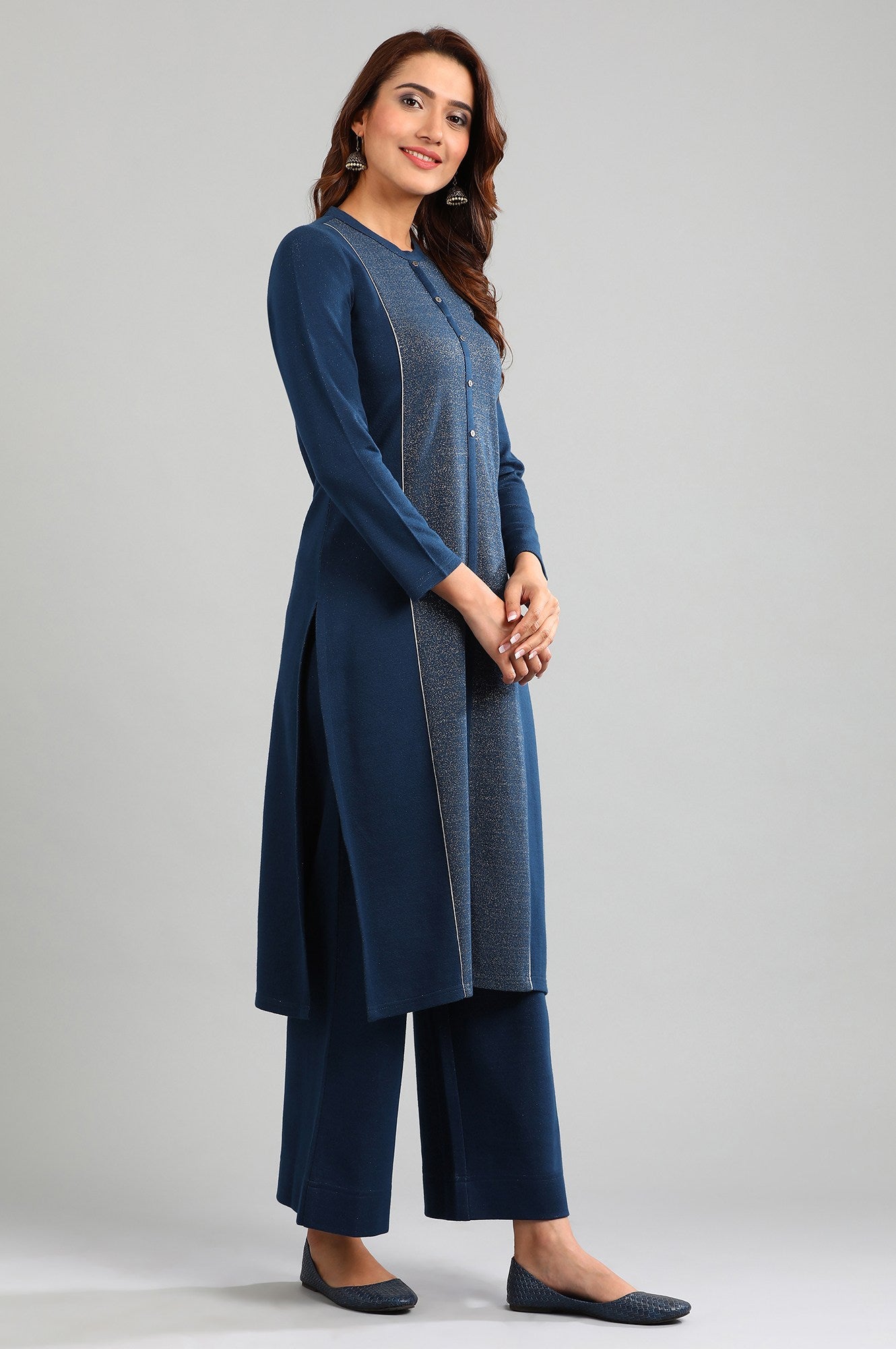 Blue Band Collar Yarn-dyed Winter kurta