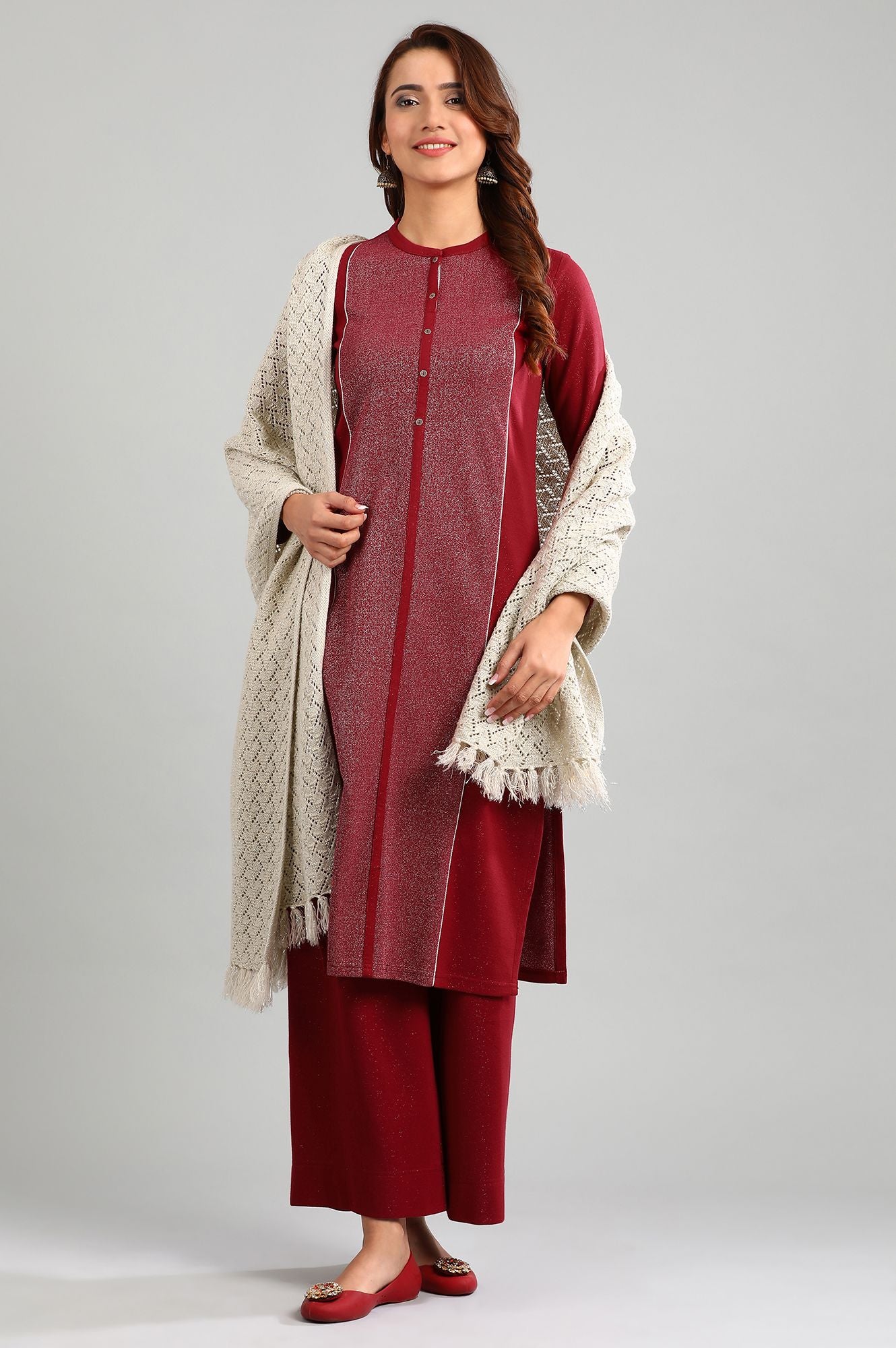 Red Band Collar Yarn-dyed Winter kurta