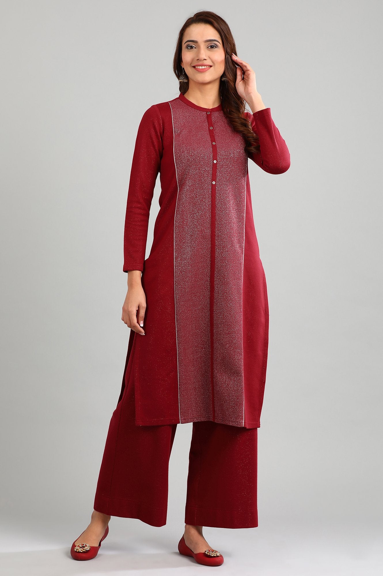 Red Band Collar Yarn-dyed Winter kurta