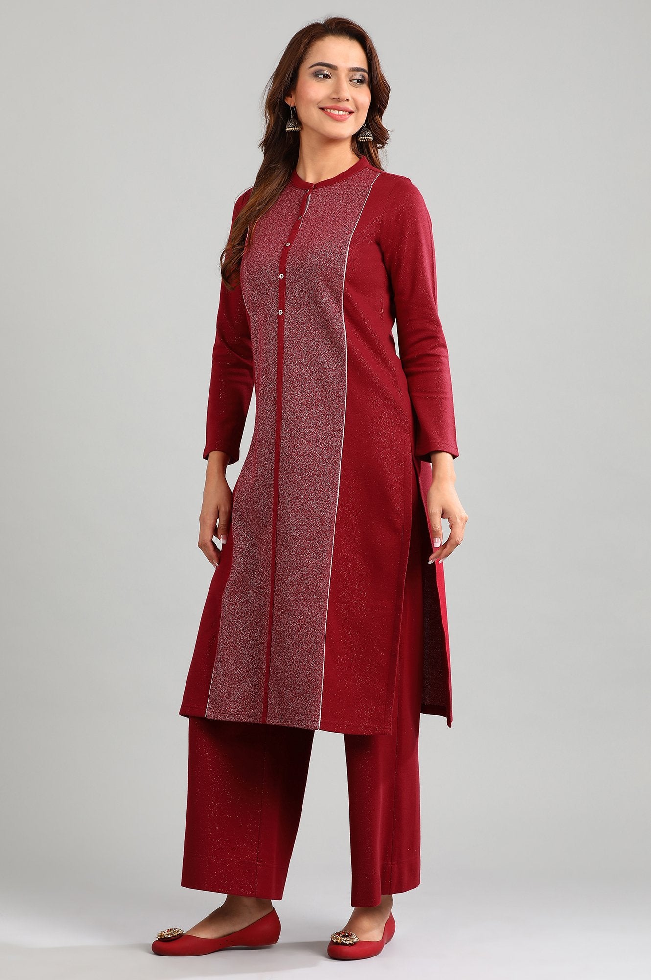 Red Band Collar Yarn-dyed Winter kurta