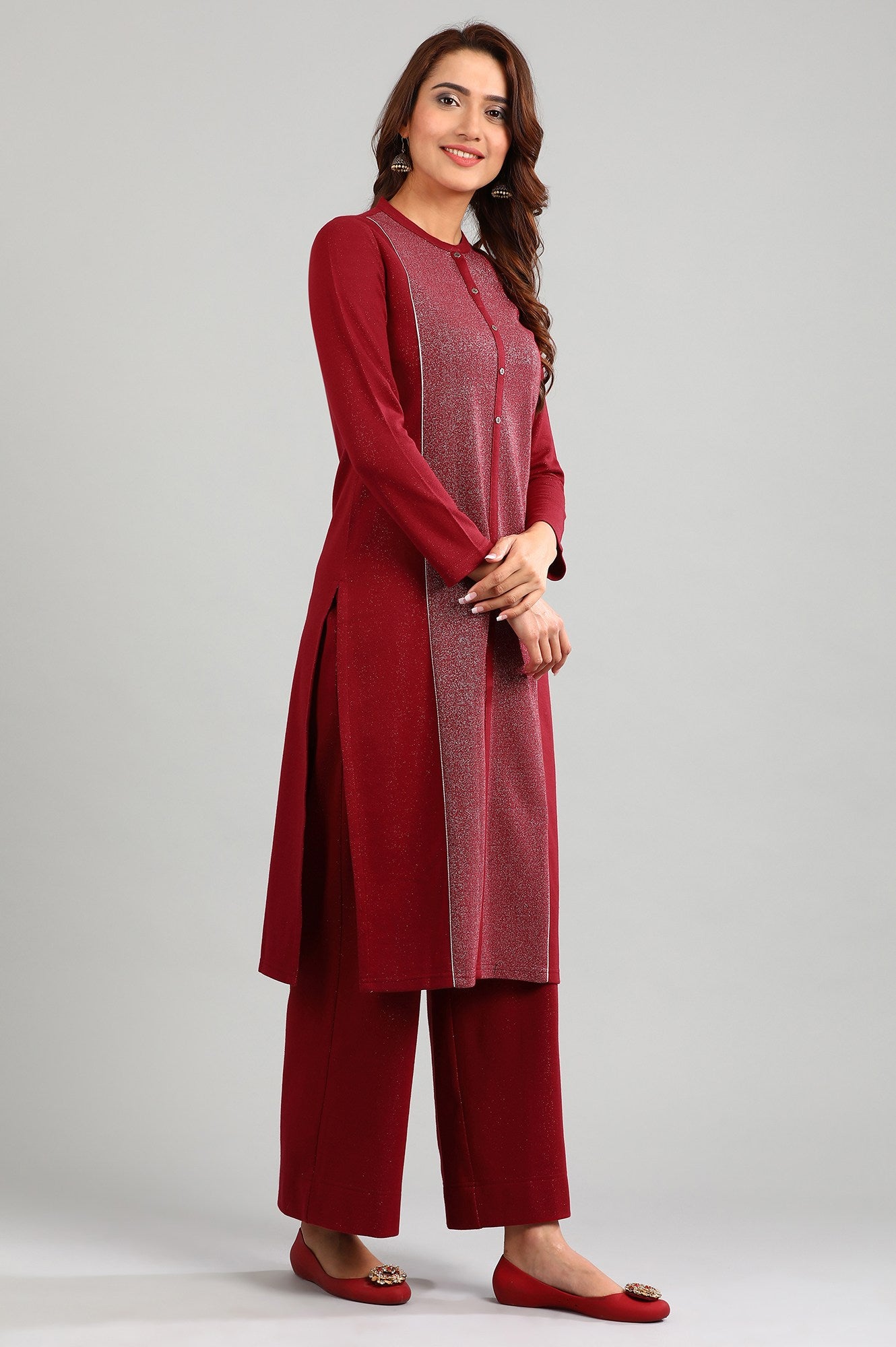 Red Band Collar Yarn-dyed Winter kurta