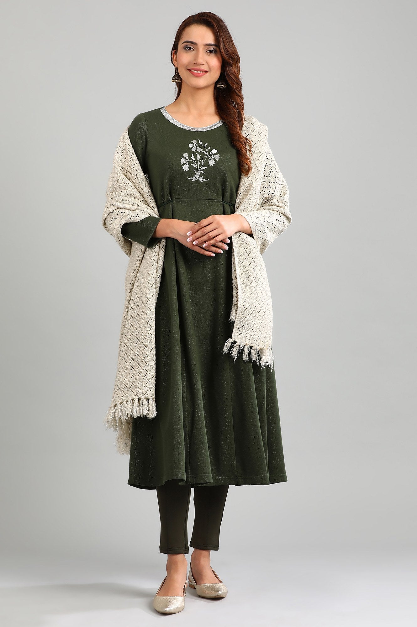 Green Round Neck Yarn-dyed Winter kurta