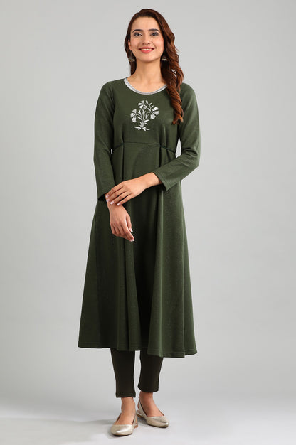 Green Round Neck Yarn-dyed Winter kurta