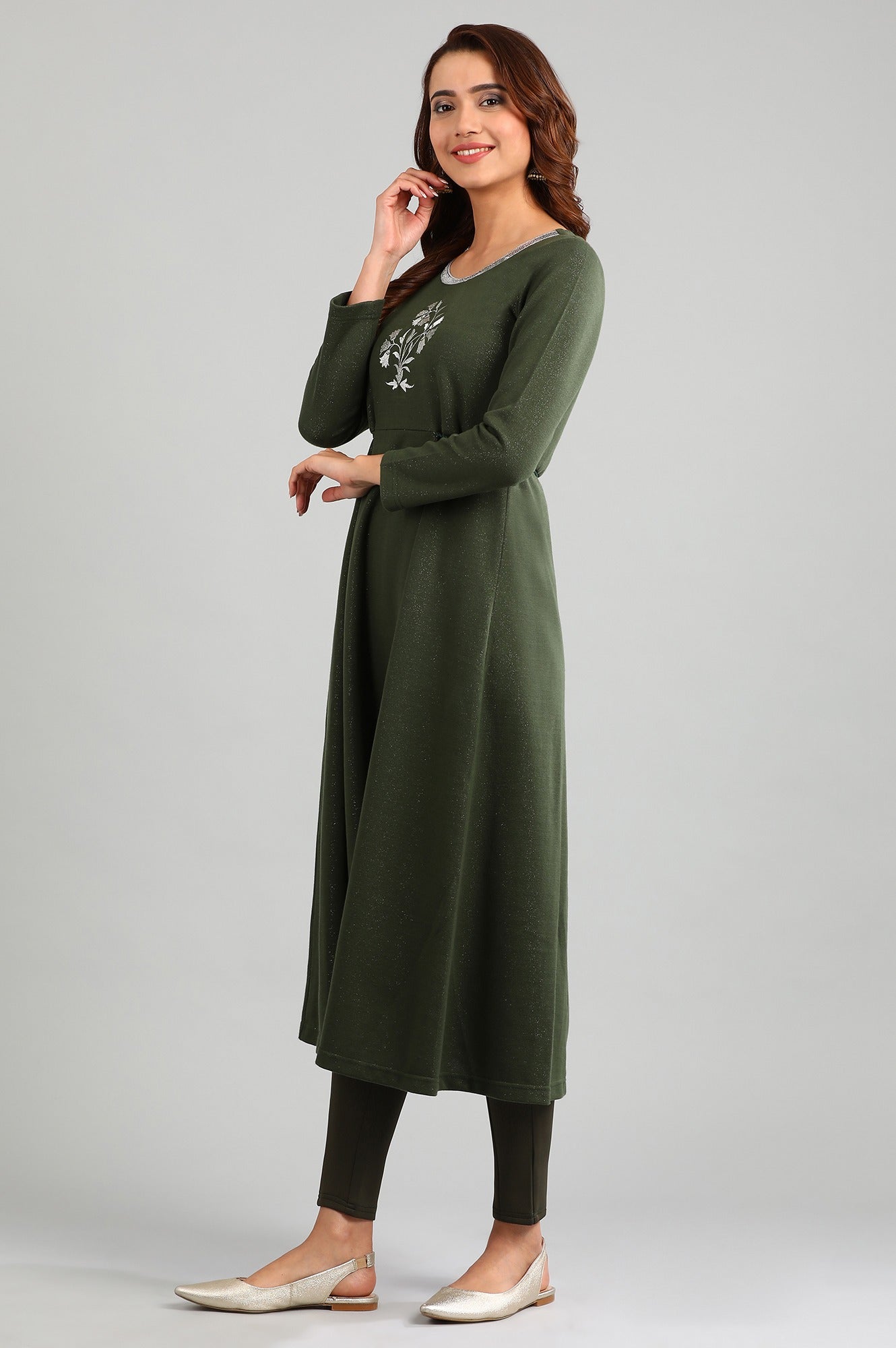 Green Round Neck Yarn-dyed Winter kurta