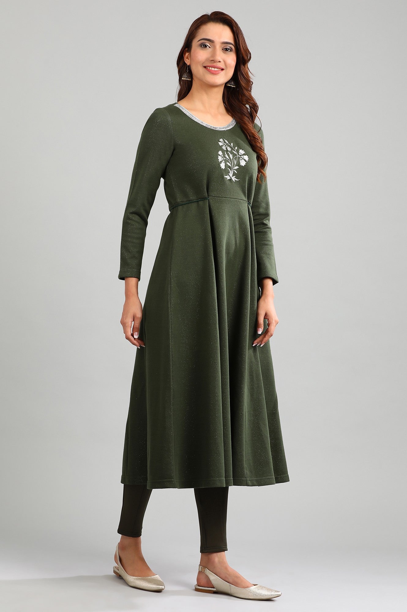 Green Round Neck Yarn-dyed Winter kurta