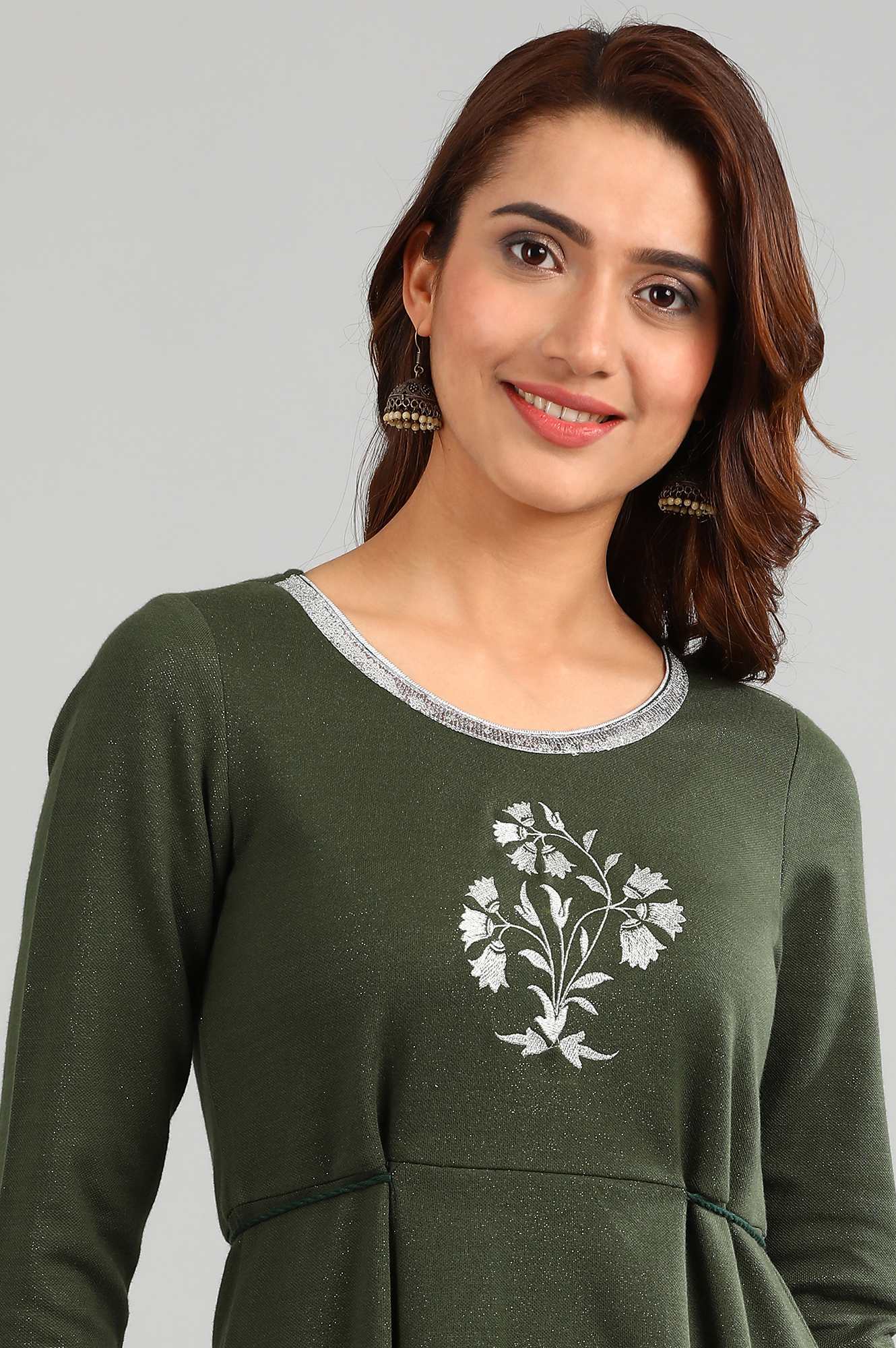 Green Round Neck Yarn-dyed Winter kurta