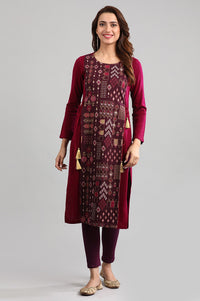 Wine Round Neck Layered Winter kurta