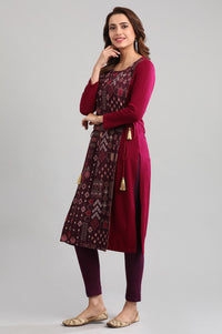 Wine Round Neck Layered Winter kurta