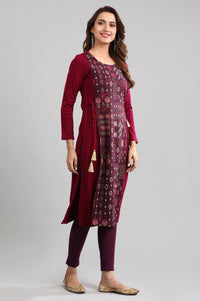 Wine Round Neck Layered Winter kurta