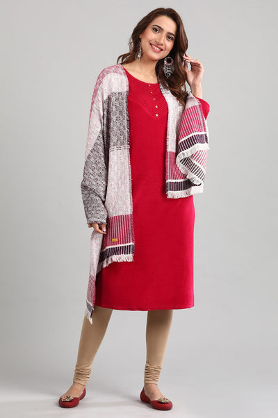 Pink Round Neck Yarn-dyed Winter kurta