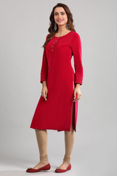 Pink Round Neck Yarn-dyed Winter kurta