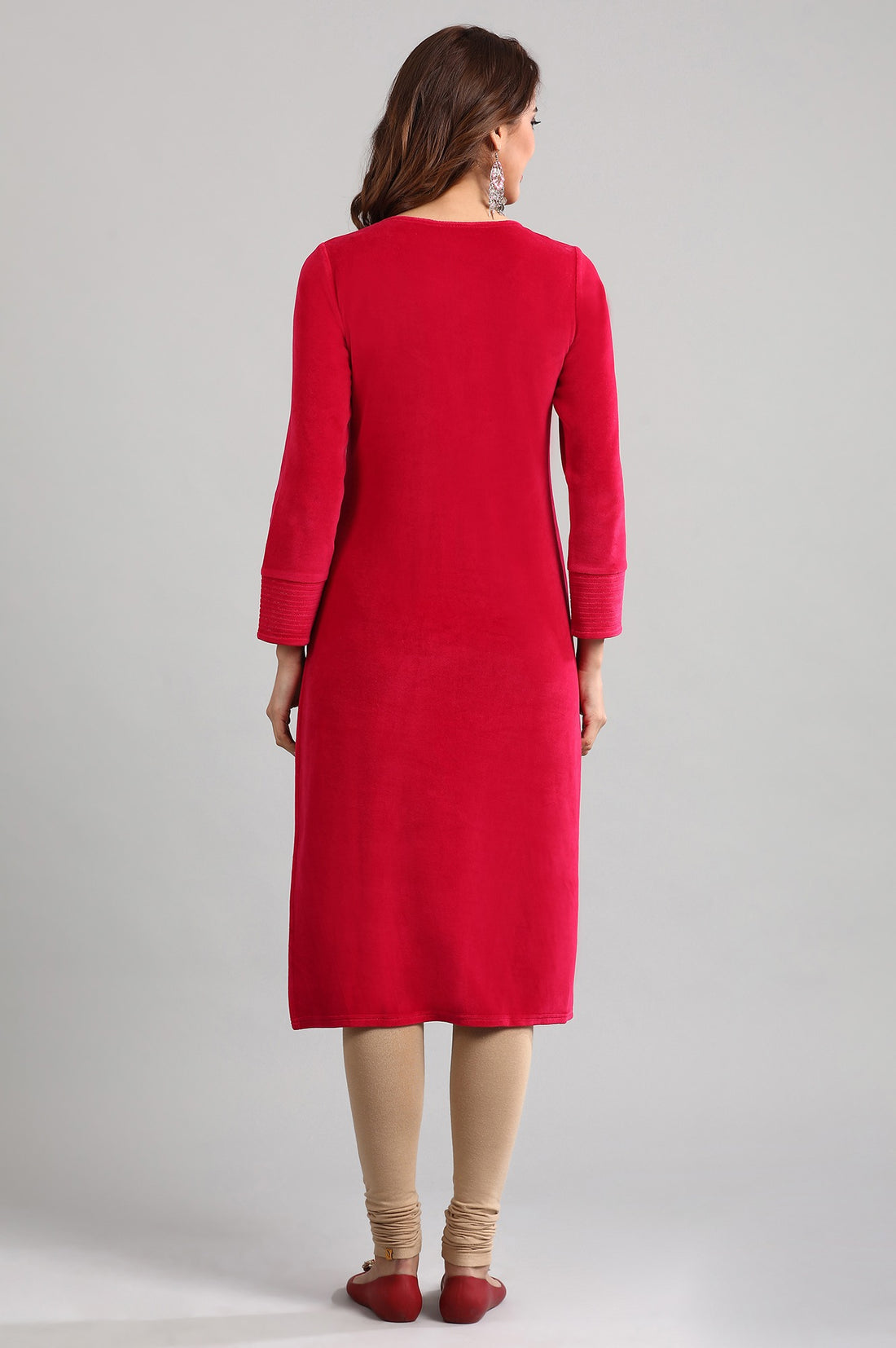 Pink Round Neck Yarn-dyed Winter kurta