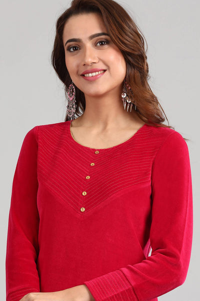 Pink Round Neck Yarn-dyed Winter kurta