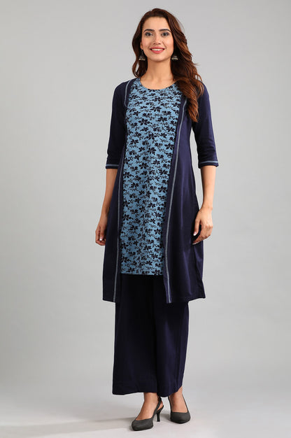 Blue Round Neck Yarn-dyed Winter kurta