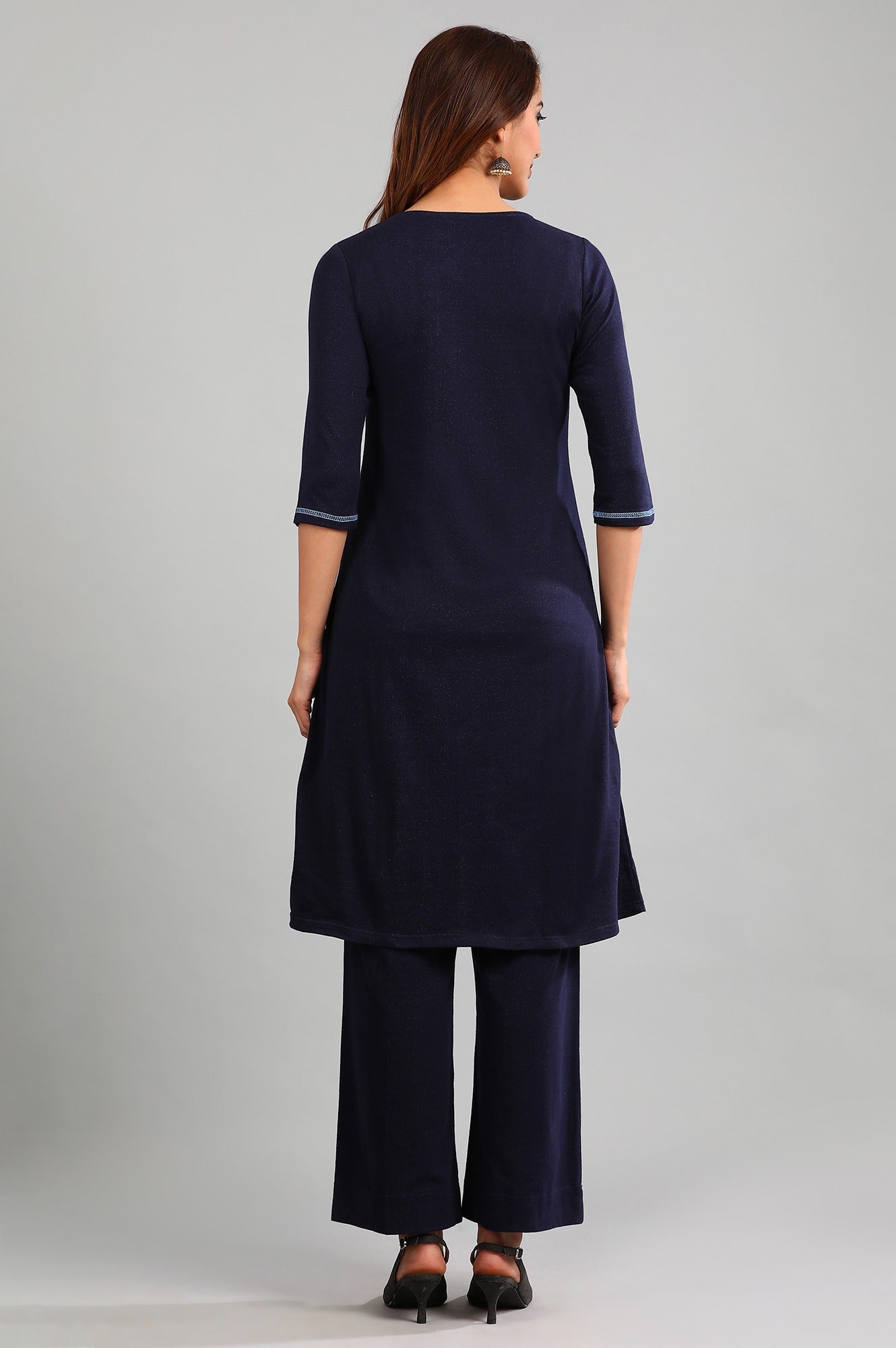 Blue Round Neck Yarn-dyed Winter kurta