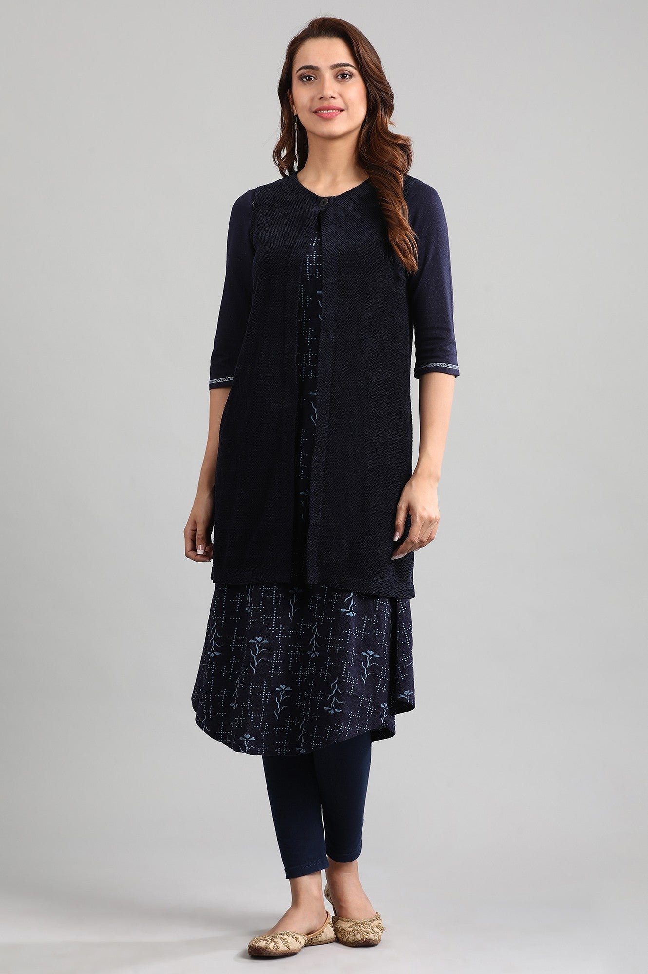 Blue Round Neck Winter kurta