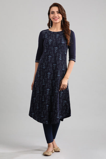 Blue Round Neck Winter kurta