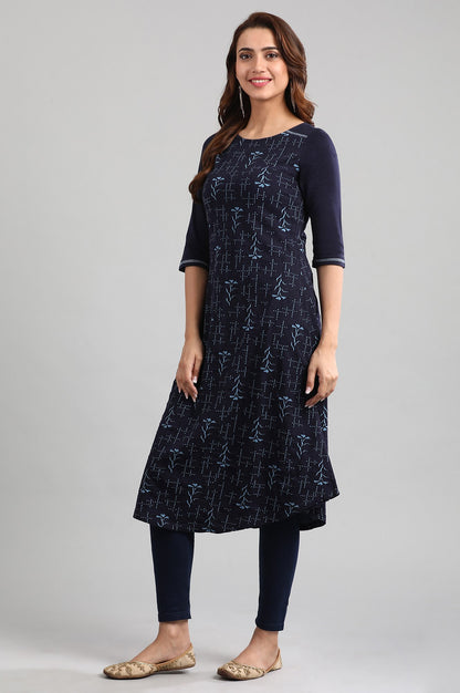 Blue Round Neck Winter kurta