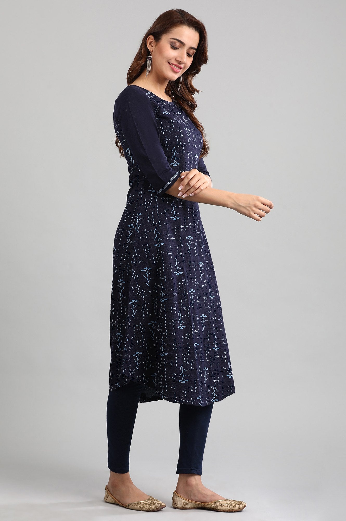 Blue Round Neck Winter kurta