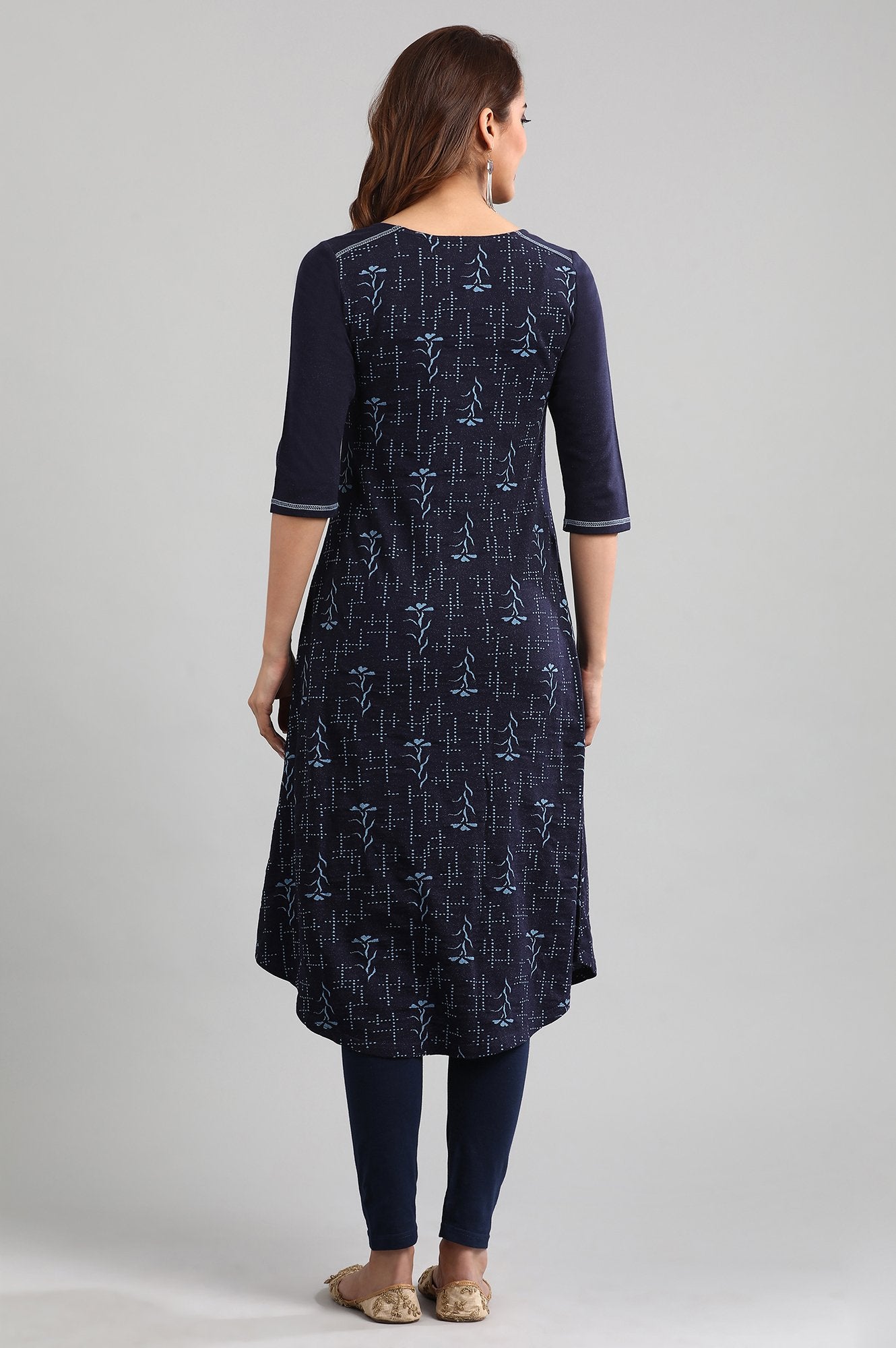 Blue Round Neck Winter kurta