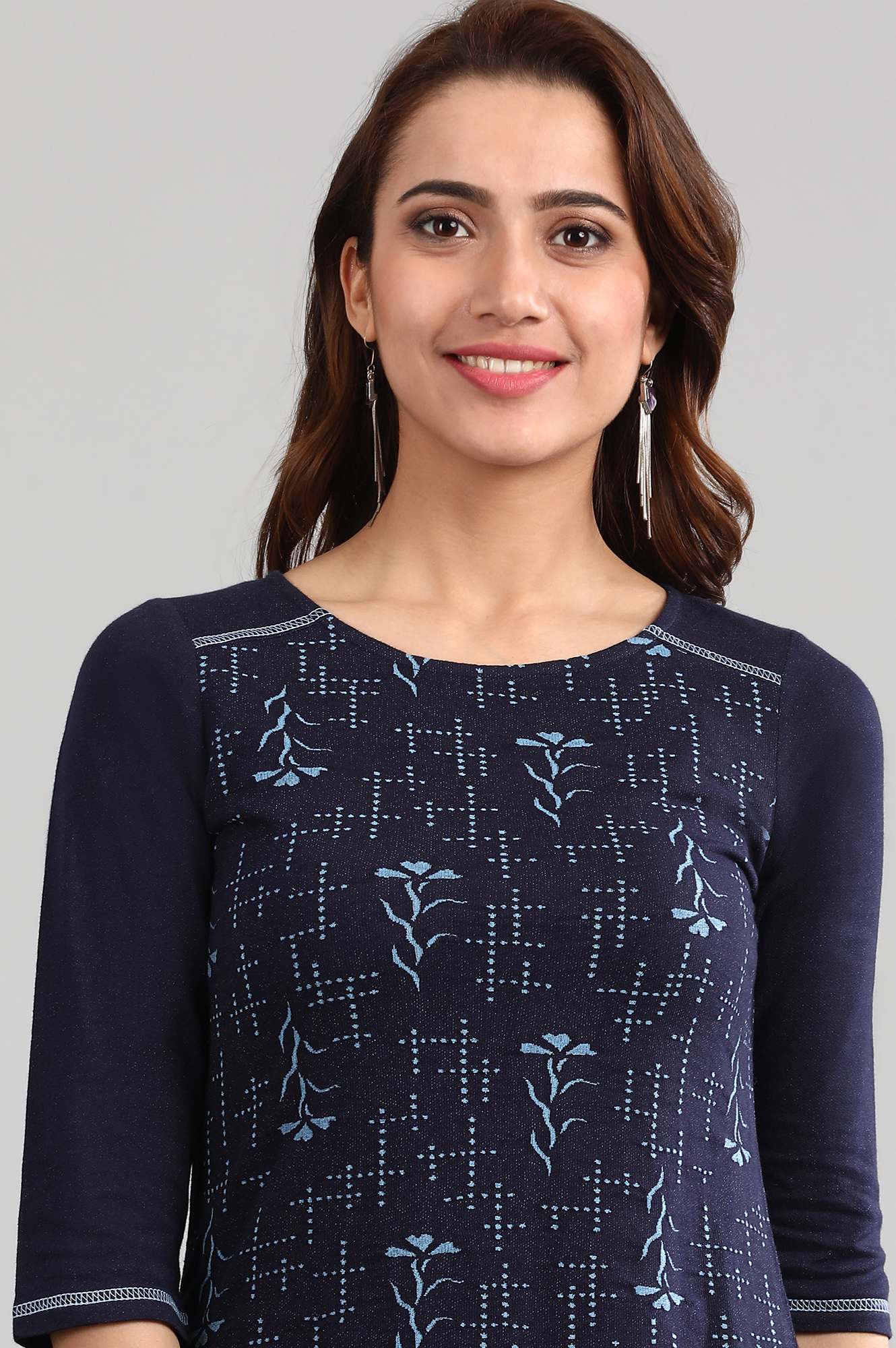 Blue Round Neck Winter kurta