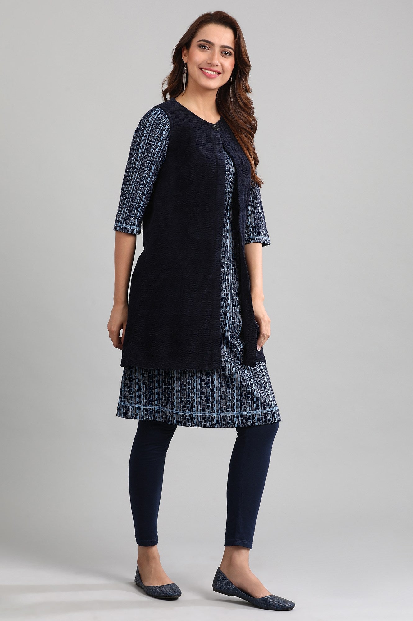 Blue Round Neck Winter kurta