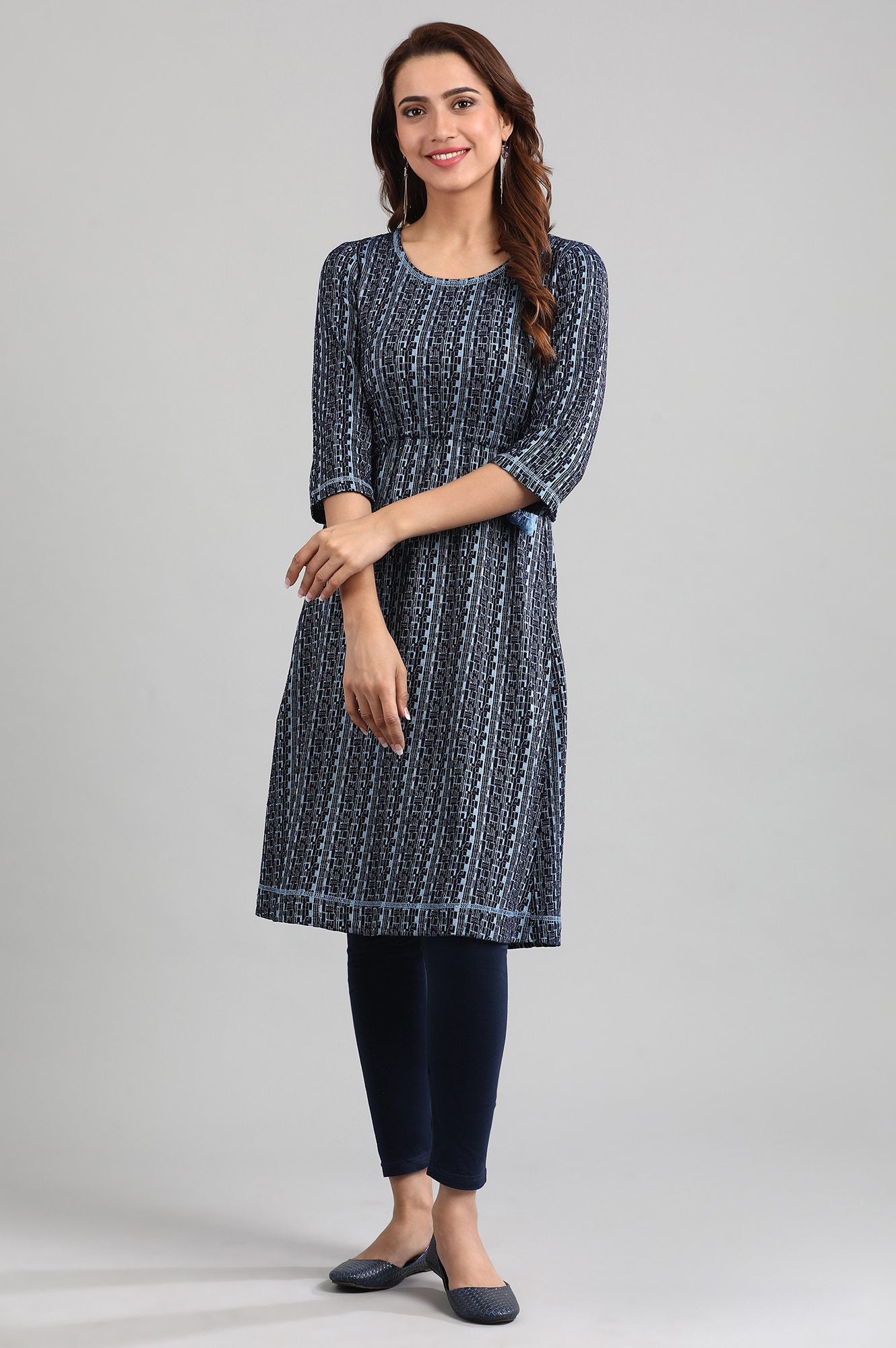 Blue Round Neck Winter kurta